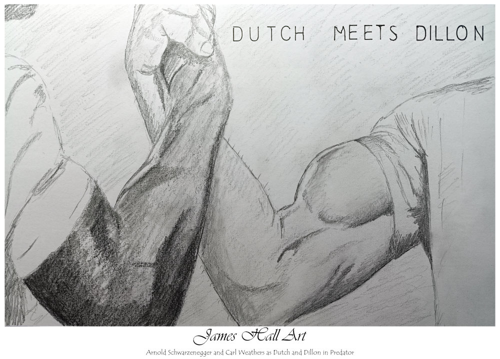 Arnold Schwarzenegger and Carl Weathers as Dutch and Dillon in Predator, A4 Pencil&nbsp;Sketch