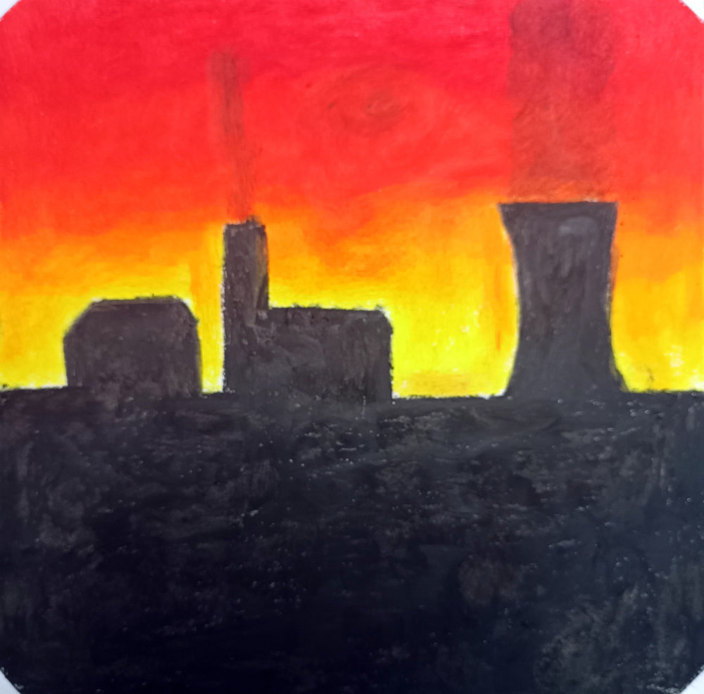 Factory Fire in the Sky in Oil&nbsp;Pastels