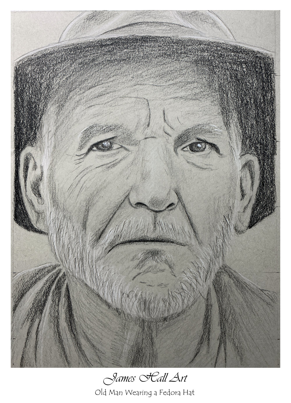 Old man in a fedora, A4 Black and White on toned&nbsp;paper.