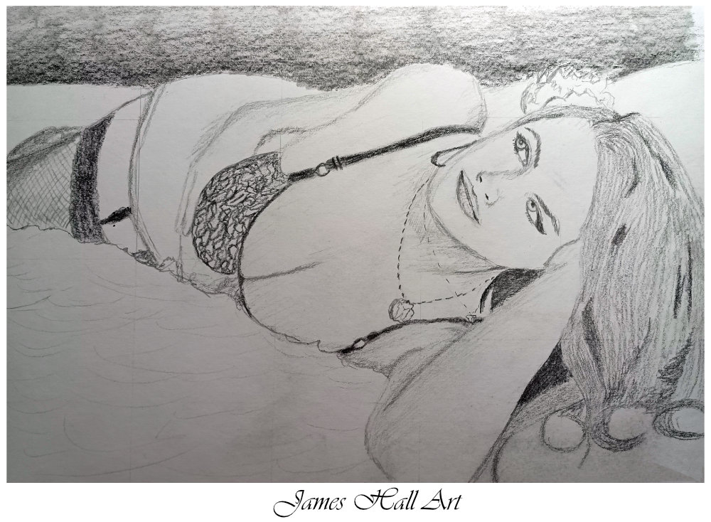 Ruby Roxx lying on bed, A4&nbsp;Pencil