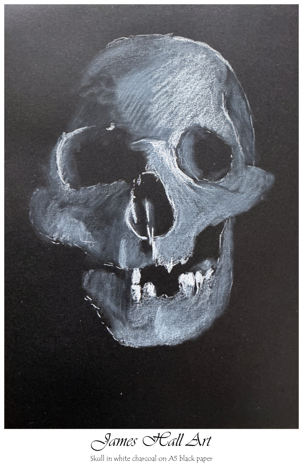 Skull in White Charcoal on A5 Black&nbsp;Paper
