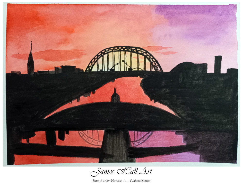 Sunset over Newcastle, in&nbsp;Watercolours