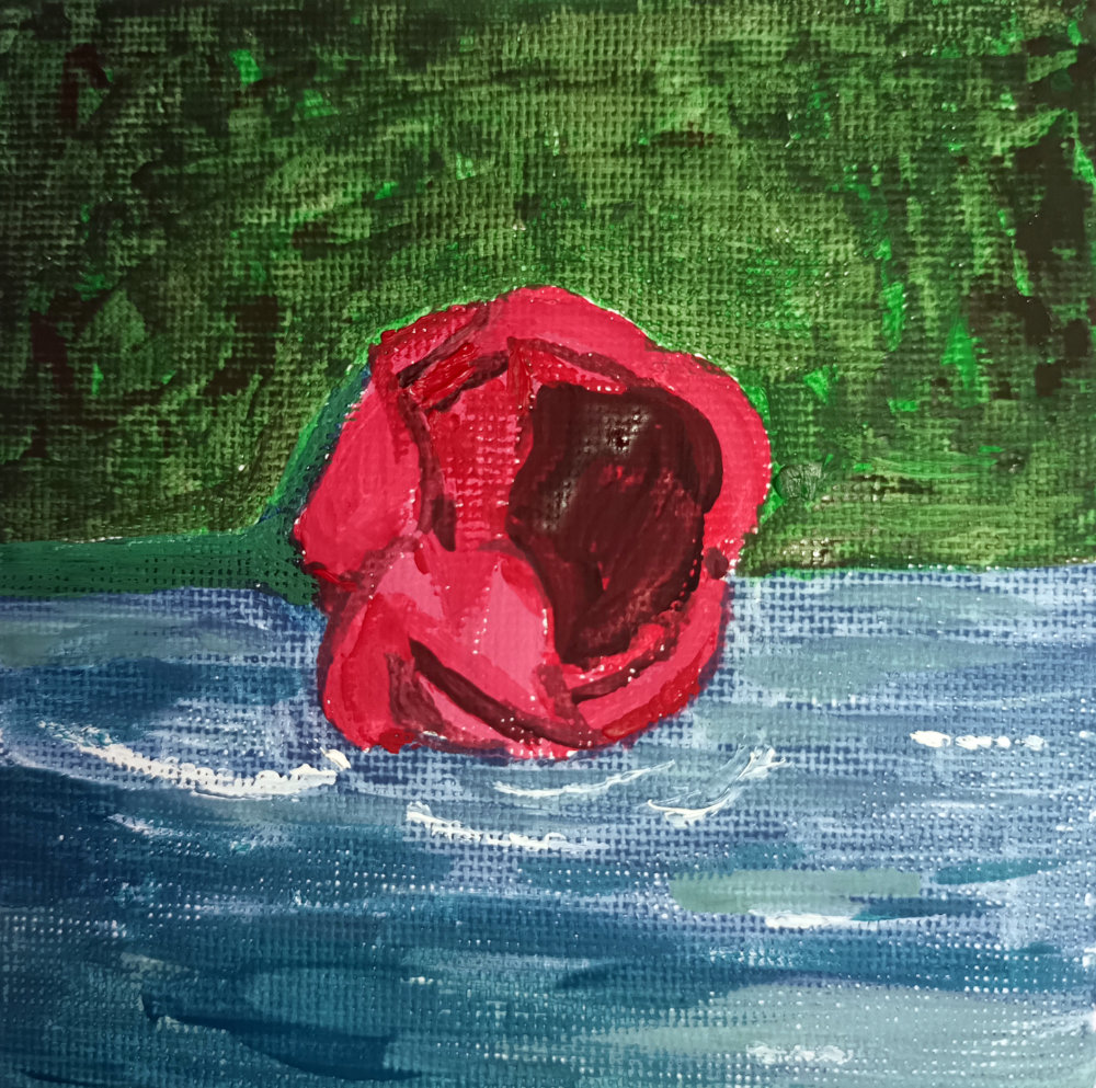 Small Gouache 10×10 cm Rose on&nbsp;water